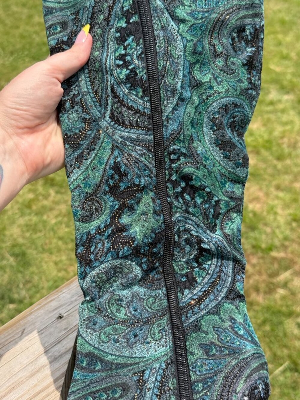 Paisley Knee High Heels sz9.5 Y2K Boho Glam Coquette Festival Boots 3584 - Picture 9 of 14